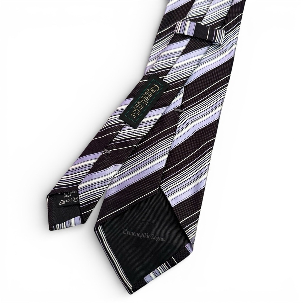 Ermenegildo Zegna Men's 100% Silk Striped‎ Purple Tie
